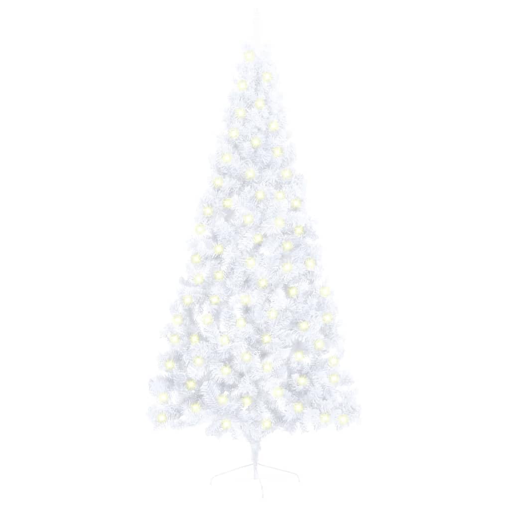 vidaXL Half Pre-lit Christmas Tree with Stand and LED String Lights-70.9" Tall-White PVC Material with Steel Feet for Stability